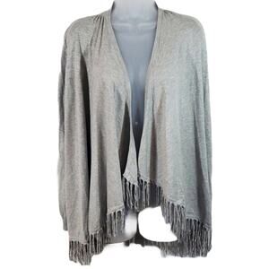 Central Park West Open Front Gray Fringed Cardigan M